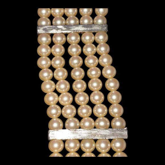 Pearl Glass Bead Necklace Bracelet Set Rhinestones Vintage - Picture 10 of 11
